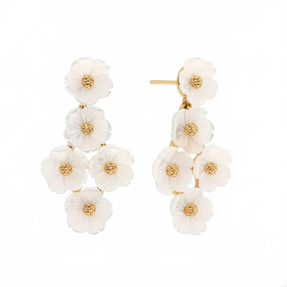 NEW CAPUCINE DE WULF women's mermaid garden floral petite earrings in gold/ whit